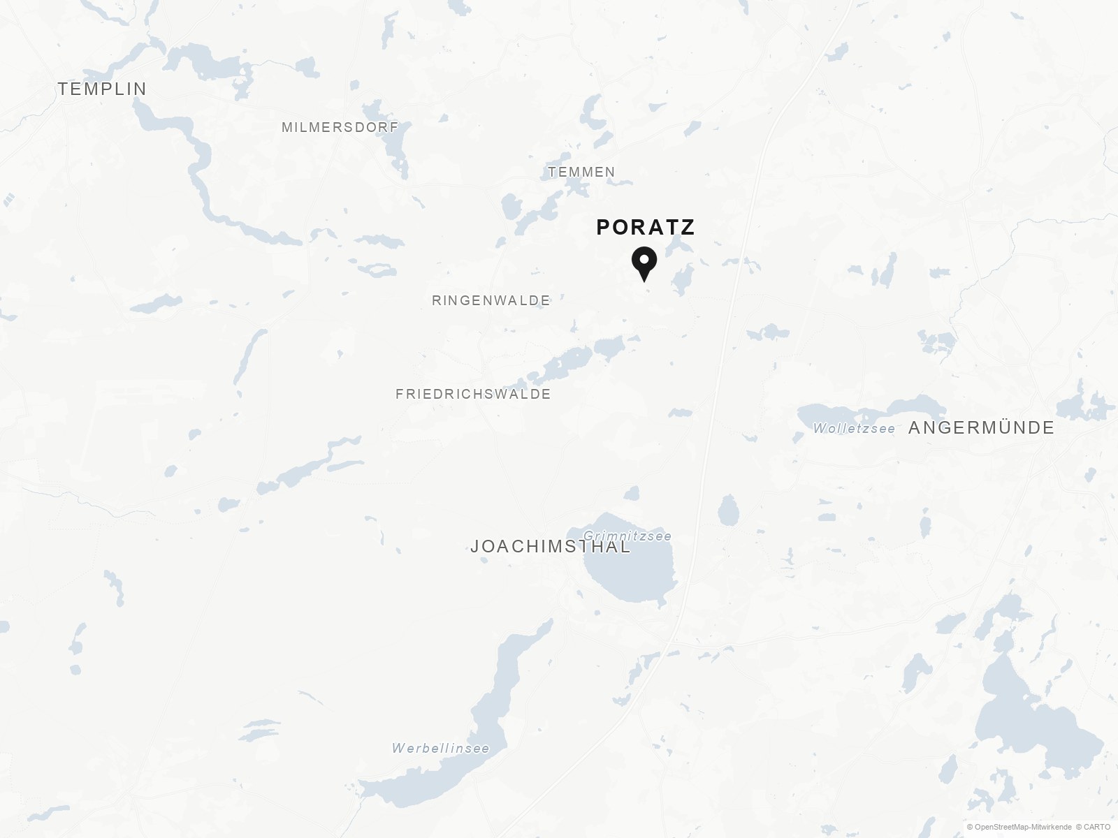 Karte der Umgebung: Poratz zwischen Templin, Joachimsthal und Angermünde
